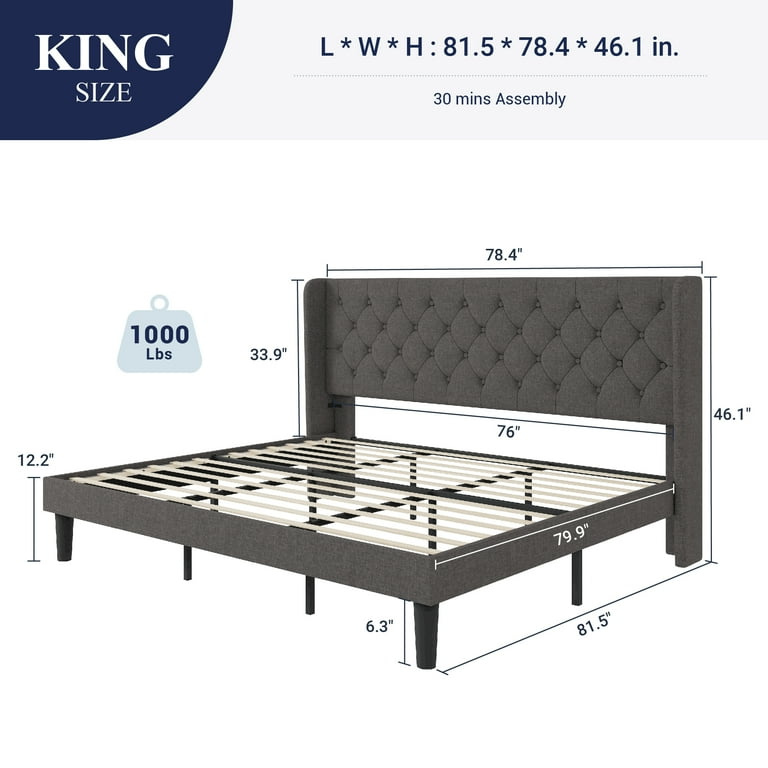 Allewie King Size Upholstered Fabric Lift Up Storage Bed
