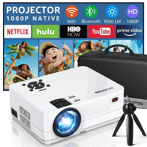 Dxyiitoo Native 1080P HD Projector with WiFi and Bluetooth, Movie Projector for Outdoor Movies, LCD Technology 300"Display Projector Support 4k Home Theater, (Projector with Tripod)
