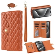 Crossbody Wallet Women Case for iPhone 7, iPhone 8, iPhone SE 2020, iPhone SE 2022,[RFID Blocking] Credit Card Holder with Should Strap & Lanyard, PU Leather Zipper Purse Magnetic Flip Cover, Brown