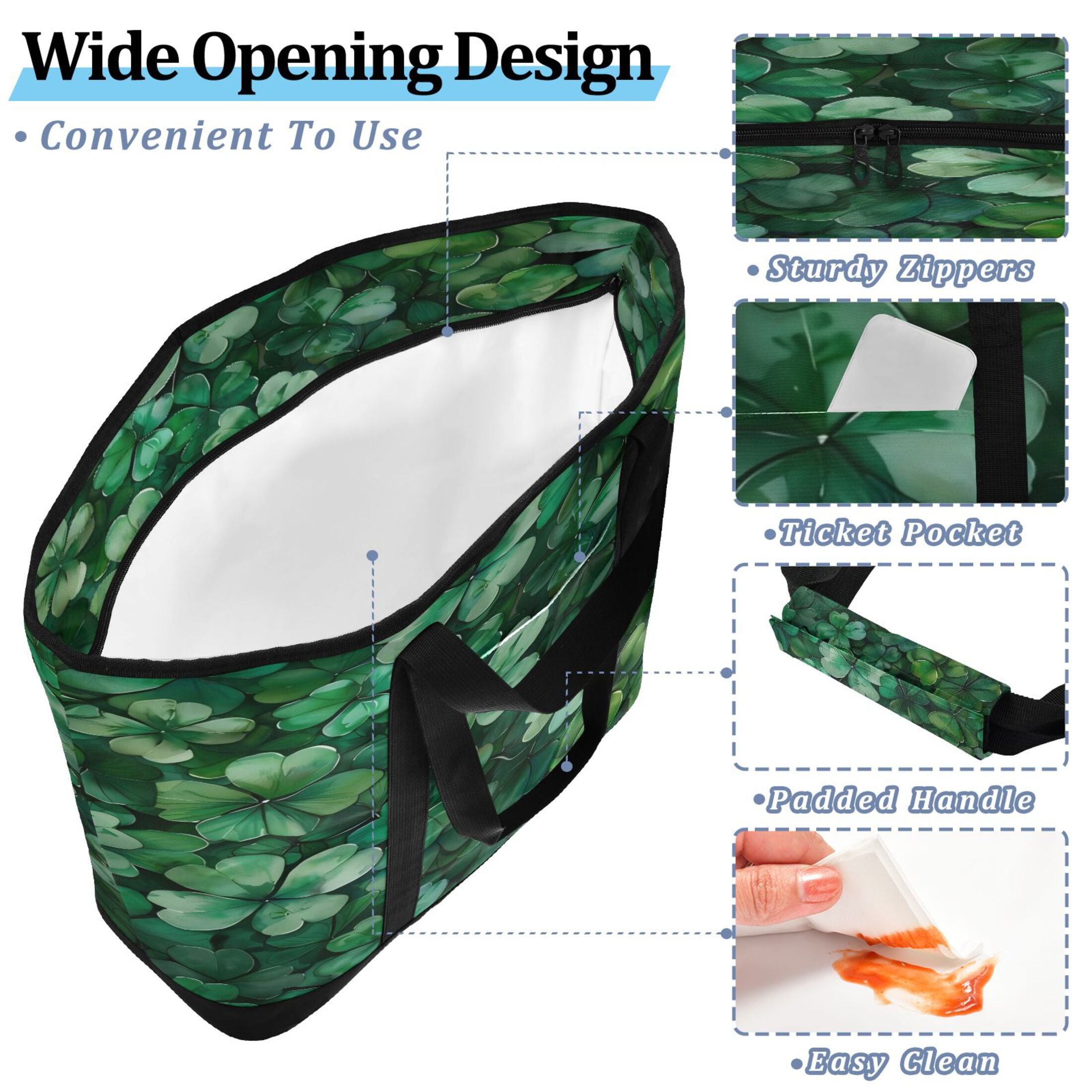 Large Hand-held Ice Pack Picnic Bag Insulation and Refrigeration Suitable for Shopping Picnics and Camping Four-leaf Clover
