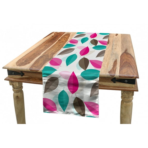Leaves Table Runner, Simplistic Foliage Design with Colorful Leaves Abstract Autumn Season Elements, Dining Room Kitchen Rectangular Runner, 3 Sizes, by Ambesonne