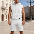 thumbnail image 5 of Hogleaql Men's Linen Shirt Shorts Outfits Cotton Short Sleeve Trendy Tshirts Hooded & Casual Shorts Loose Outfits Comfy Tracksuit with Pockets White 3XL, 5 of 6