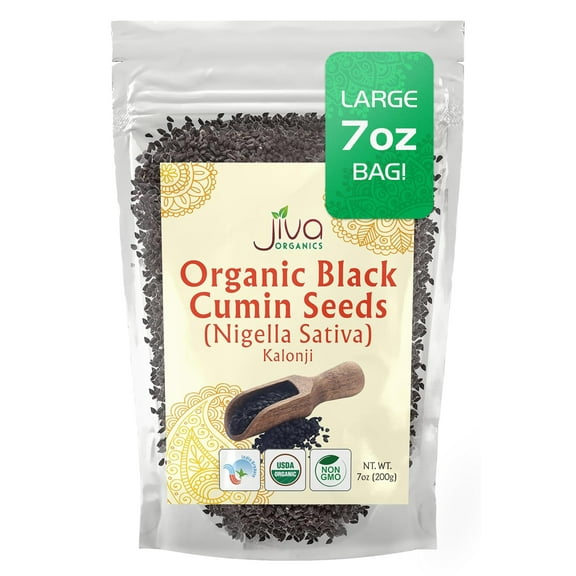Jiva Organic Nigella Seeds 7 Ounce MVR1 Bag - Kalonji Seeds, Whole Black Seed, Nigella Sativa, Black Cumin