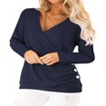 thumbnail image 1 of Women Short Sleeve Crossed Surplice Button Tops, 1 of 4