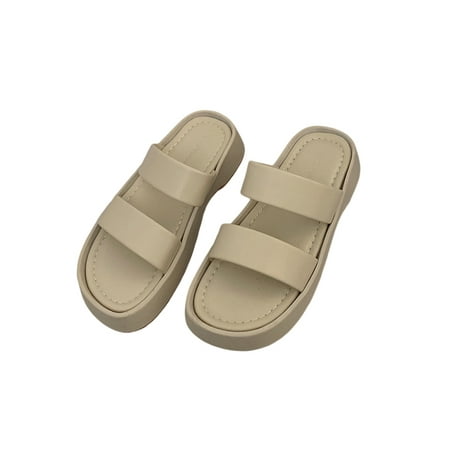 

Bellella Women s Flat Sandals Slip On Platform Sandal Summer Slides Anti Skid Shoes Outdoor Walking Slide Slippers Beige 5