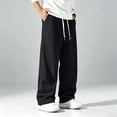 thumbnail image 5 of Men Solid Drawstring Wide Leg Sweatpants, Loose Casual Track Pants, Elastic Waist Athletic Jogger Trousers With Side Pockets For Daily Street Wear Black 2XL, 5 of 6