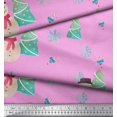 thumbnail image 3 of Soimoi Pink Rayon Crepe Fabric Snowman & Tree Christmas Print Sewing Fabric Yard 46 Inch Wide, 3 of 5