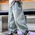 thumbnail image 2 of Boys Casual Cargo Jeans Straight Leg with Contrast Stitching Patchwork Full Length Pants for Kids Blue 6 Years-7 Years, 2 of 6