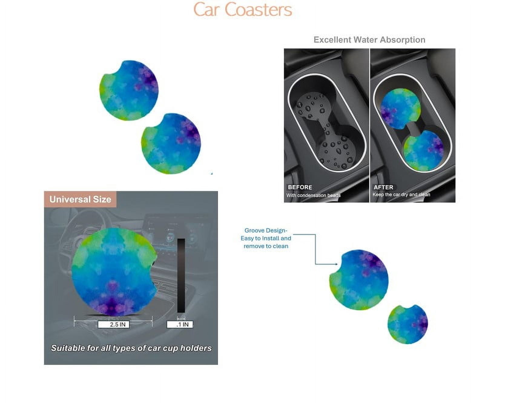 Women's Tie-Dye Print Car Accessory Set with Keychain, Collapsible Trashcan, and Coasters