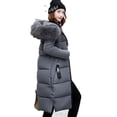 thumbnail image 5 of Chaqueta de algodón de corte entallado para mujer, chaqueta de algodón de estilo medio a largo, chaqueta de algodón de plumón grueso con cuello de piel grande a la moda para mujer, 5 of 5