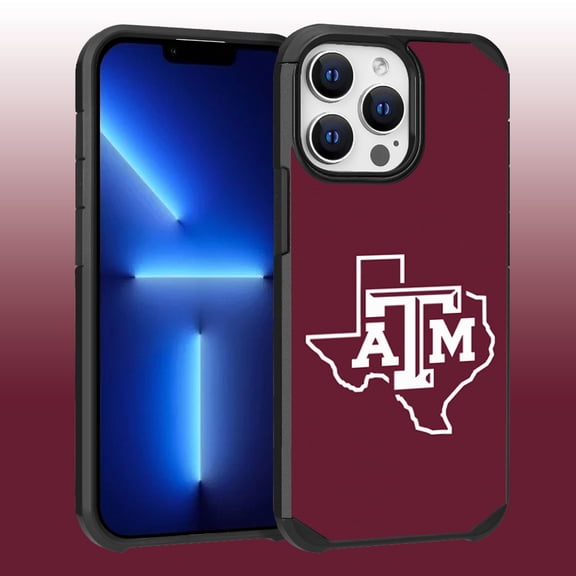 Apple iPhone 13 Pro Max (6.7) / 12 Pro Max (6.7) - Licensed NCAA of Texas A&M University Aggies Logo on Red Textured Dual Layer Case
