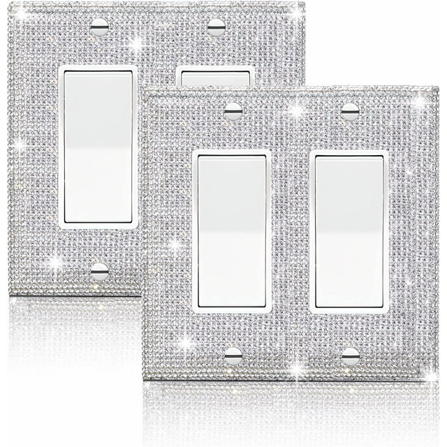 (2PCS) BLING SILVER RHINESTONE LIGHT SWITCH COVER SHINY CRYSTAL SPARKLE WALL PLATE COVER