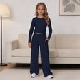 thumbnail image 5 of Ruyang Girls 2 Piece Casual Sets Round Neck Long Sleeve Top and Wide Leg Pants Outfits Solid Color Athletic Jogger Clothest, 5 of 9