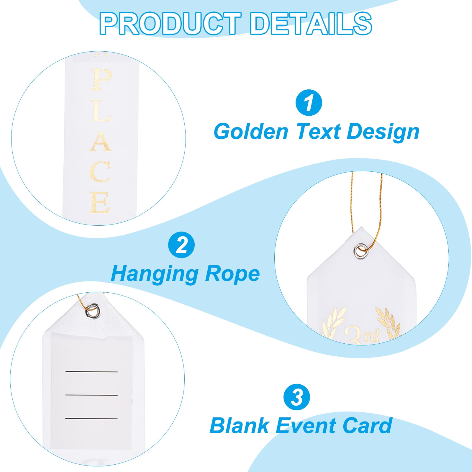 Uxcell 50Pcs Award Ribbons Prize Medal Ribbon with Event Card and Ropes for Celebrations White