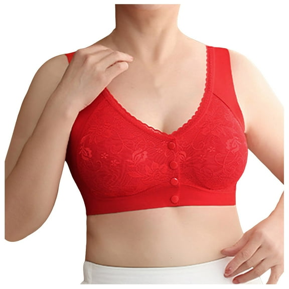 Wdgfv Bras for Older Women, Posy Bra - Comfortable Front Button Wireless Shaping, Front Button Bras Red XXL