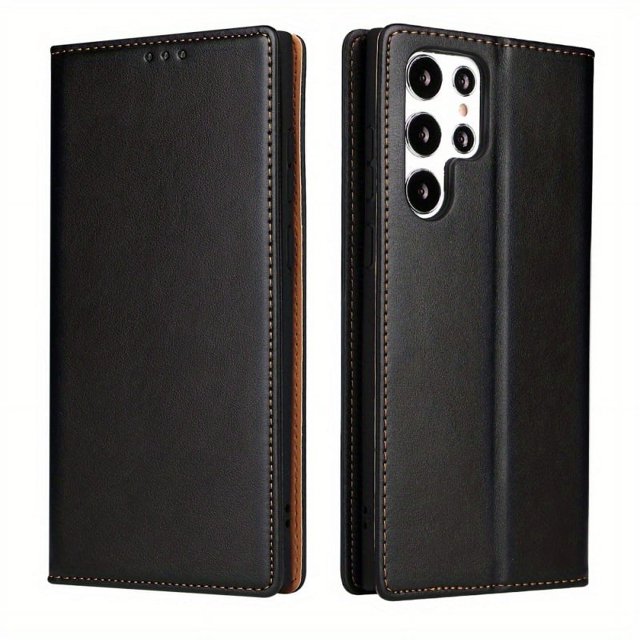 Genuine Leather Flip Phone Case for Samsung Galaxy S23+, S22 Ultra, and S21 - Plug-in Card Wallet & Protective Cover