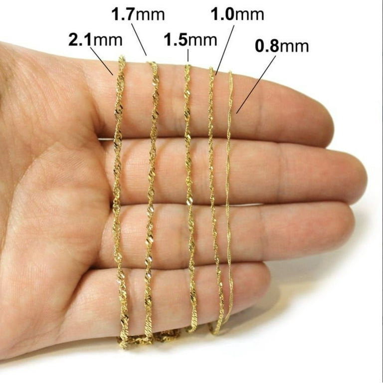 14K Yellow Gold Singapore Necklace Chains 1MM-2MM, Real 14K Gold