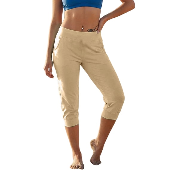 SwiftWear Women's Capri Yoga Pants High Waisted Elastic Waistband Drawstring Casual Cropped Jogger Trousers with Pockets for Summer Workout