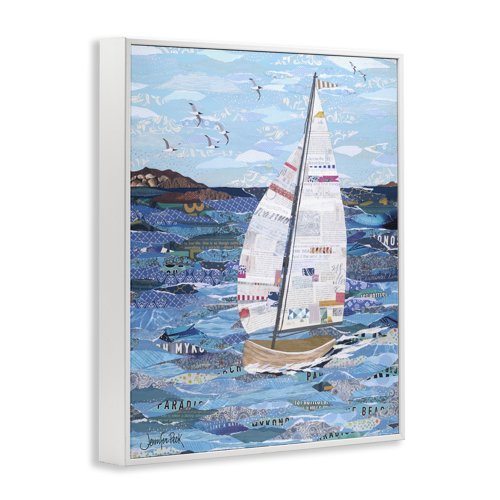 Stupell Industries Collaged Sailboat Scene Transportation Painting White Framed Art Print Wall Art, 24 x 30