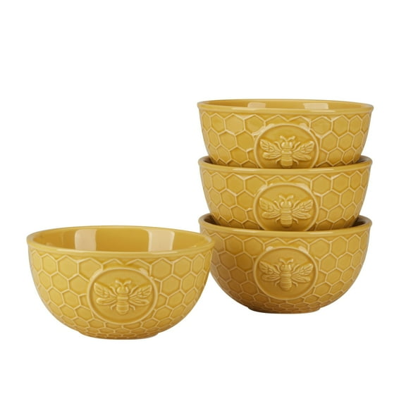 Certified International  French Bees Set of 4 Embossed Honeycomb Ice Cream Bowls - 6" Diam x 3"