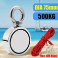 thumbnail image 1 of LNM75-3 500kg Fishing Magnet Double Sided Round Recovery Salvage Neodymium with 10m Rope Finshing Tools, 1 of 5