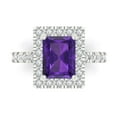thumbnail image 2 of 3.84ct emerald cut purple natural amethyst 18k white gold halo Bridal Wedding Engagement Promise Anniversary Ring for Women size 3.5, 2 of 7