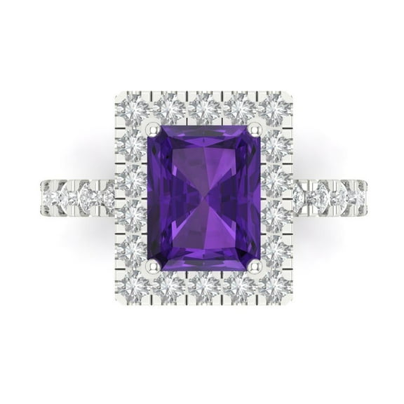 Halo Engagement Ring for Women - 3.84ct Natural Amethyst in 14K White Gold Promise Ring