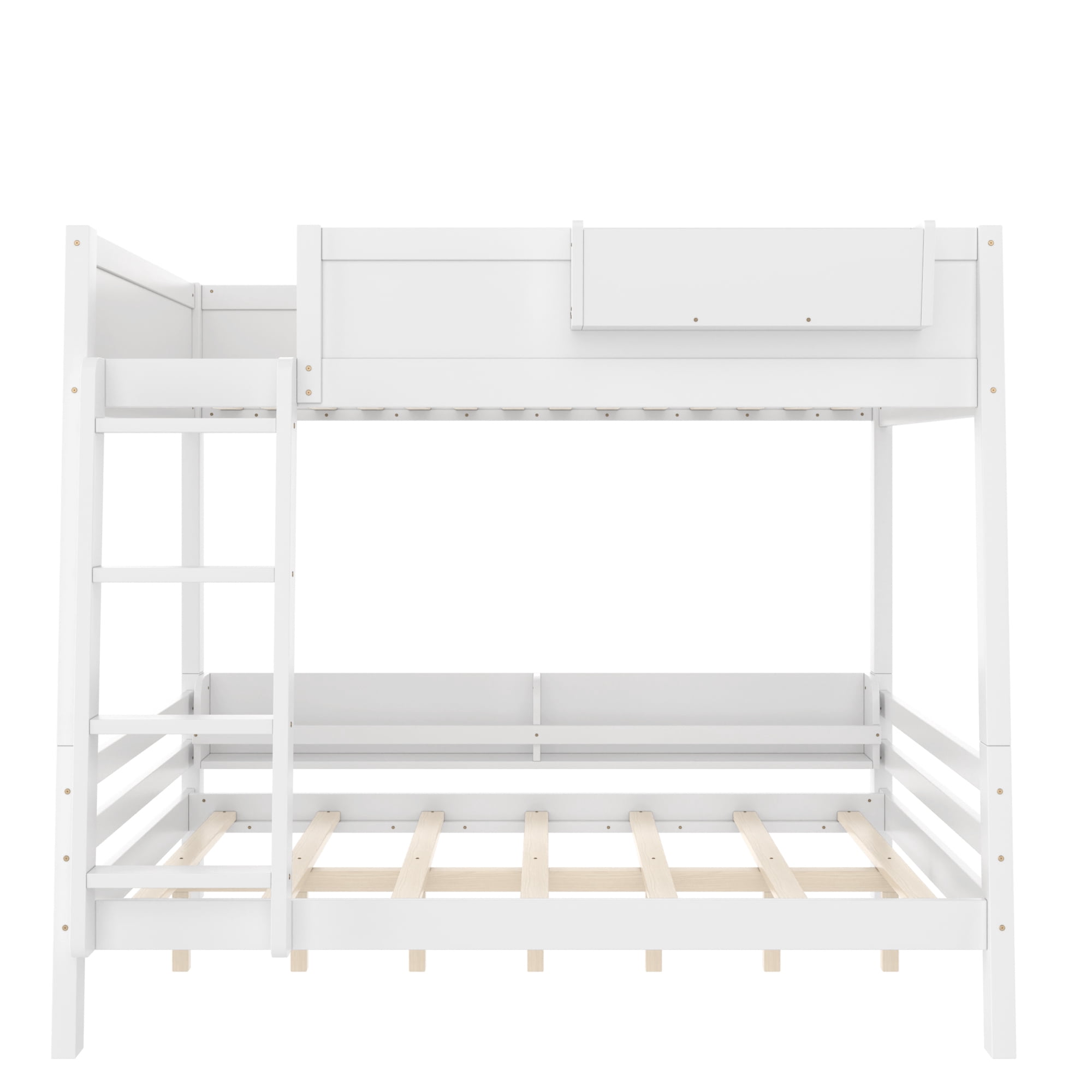 Mintazer Full Over Full Detachable Bunk Bed with Storage Shelf and Bookshelf, Modern Convertible Bunk Bed with Ladder and Guardrails for Bedroom Guest Room, White