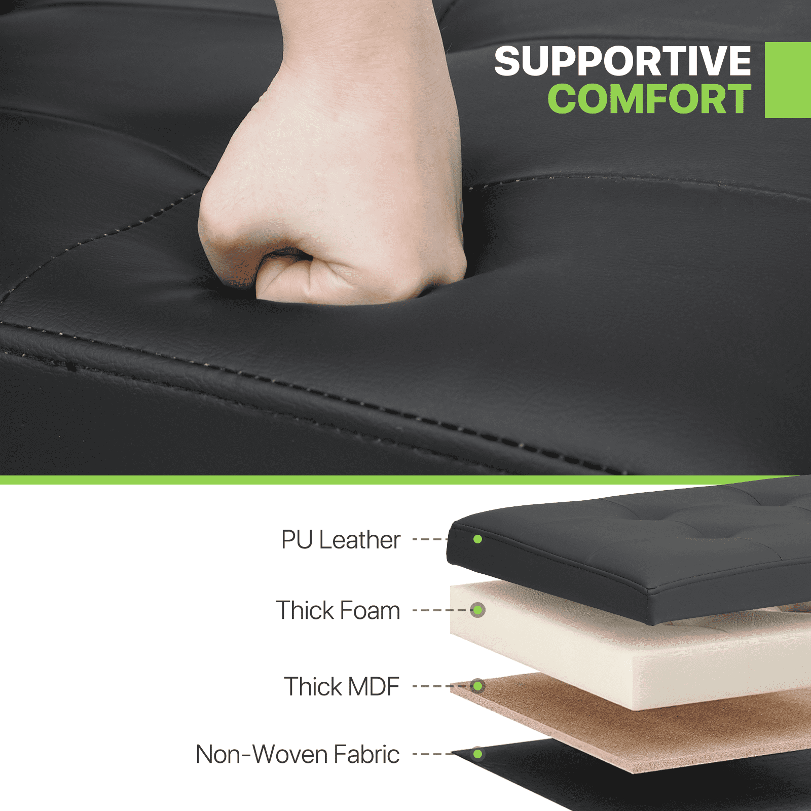 Magshion Foot Stool Ottoman with Padded Seat, Modern PU Leather Footrest, Rectangular Seat Stool, Black