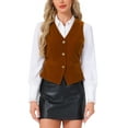 thumbnail image 1 of INSPIRE CHIC Chaleco de mujer Steampunk de terciopelo sin mangas con botones y cuello en V, chalecos de traje L marrón oscuro, 1 of 6