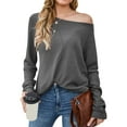 thumbnail image 1 of TWZH Women Solid Color Knitted Waffle Off Shoulder Knitwear Pullover Sweater Tops, 1 of 6