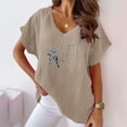 thumbnail image 1 of Fiudx Ofertas Flash Artículos En Oferta Camiseta de Manga Corta con Mangas Informales de Algodón y Cáñamo con Cuello En V y Estampado de Girasoles para Mujer, 1 of 6
