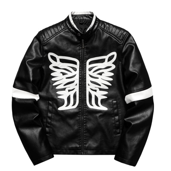 Men's Wings Color Block PU Leather Motorcycle Jacket, Double Stand Collar Street Casual Motorcycle Jacket, Hip Hop Punk Retro Top