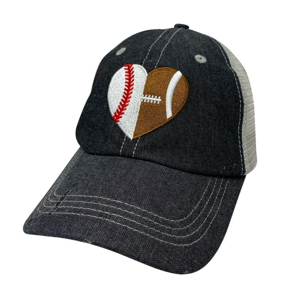 Cocomo Soul Half Baseball Half Football Heart Mesh Trucker Style Hat Cap Football MOM Baseball MOM
