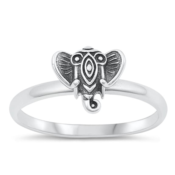 Polished Elephant Head Ring .925 Sterling Silver Oxidized Band Jewelry Female Male Unisex Size 10