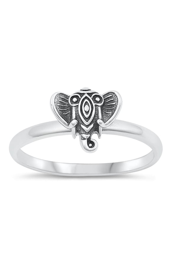 Polished Elephant Head Ring .925 Sterling Silver Oxidized Band Jewelry Female Male Unisex Size 5
