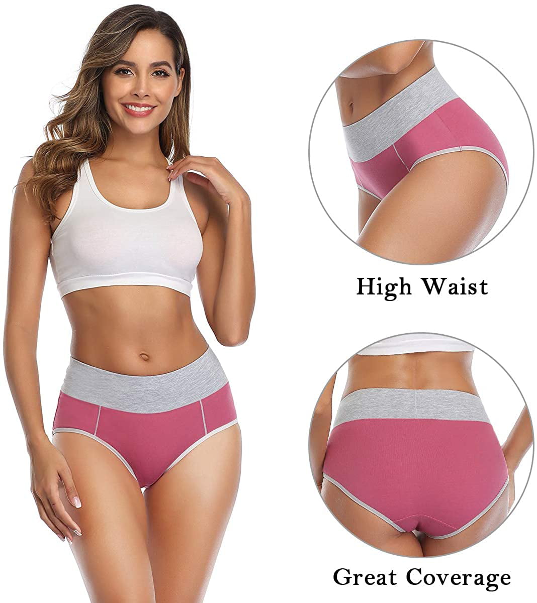 YAZI Women's Cotton Underwear High Waist Stretch Briefs Soft
