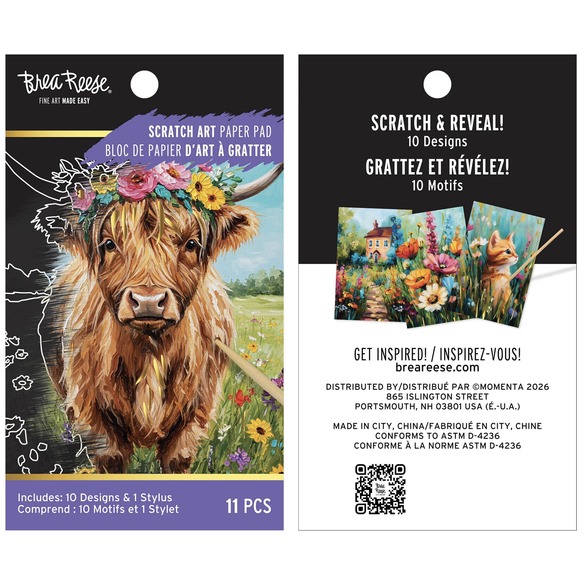 Brea Reese: Scratch Art Paper Pad 2 Pack - Rodeo Love & Highland Cow - 20 Design Assortment, Metallic Accents, Wooden Stylus, 6x8" Pages, Adult Craft
