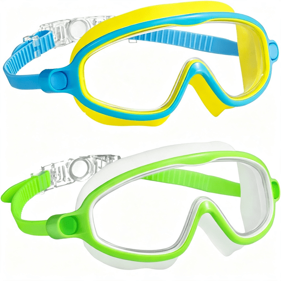 HBMYN Swim Goggles 2Pcs Anti-Fog Anti-Uv Wide View Swimming Goggles for Kids 3-14 Swim Goggles