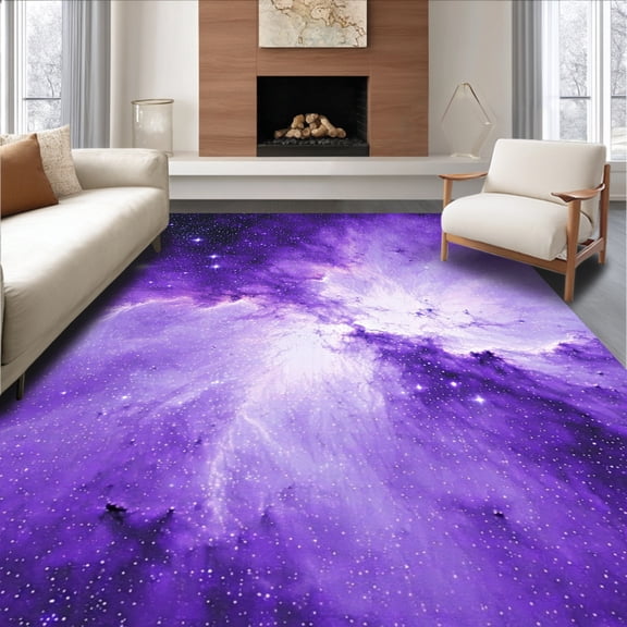ODIKA 4'x6' Machine Washable Non-Slip Area Rug, Cosmic Nebula Aura Galactic Tie Dye Infusion Celestial Starburst Design High Traffic Rug, Purple, 147850