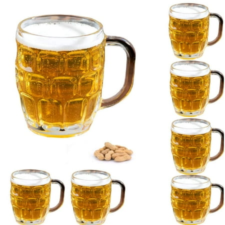 Large Vintage Beer - Set of 6 Dimple Stein German Irish Beer Glass Mug With Large Handle -16 oz Clear