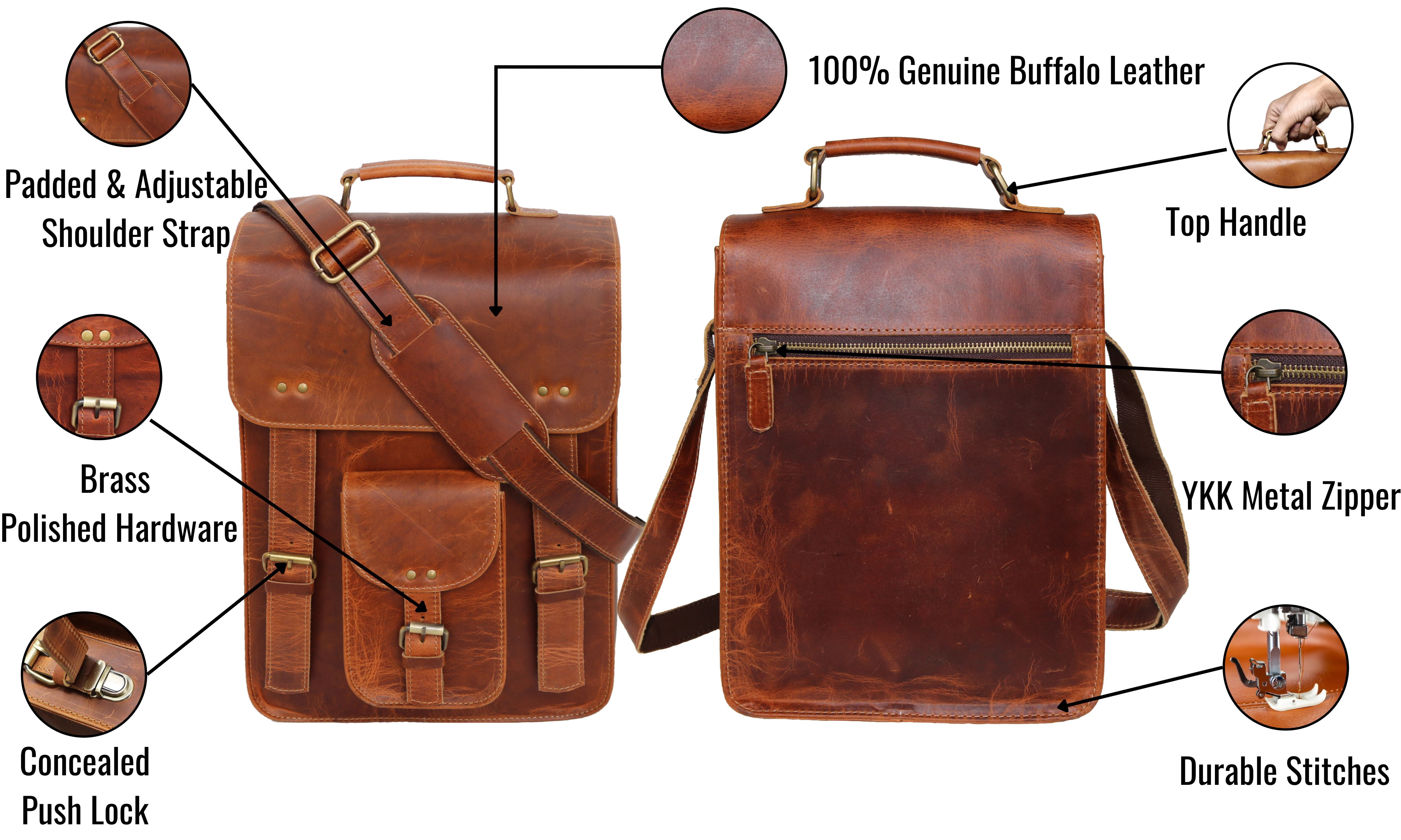 Jaald 15" Leather Satchel Laptop Briefcase Messenger Bag Cross Body Shoulder Purse Vintage Office Bag for Men and Women Travel Work Bag