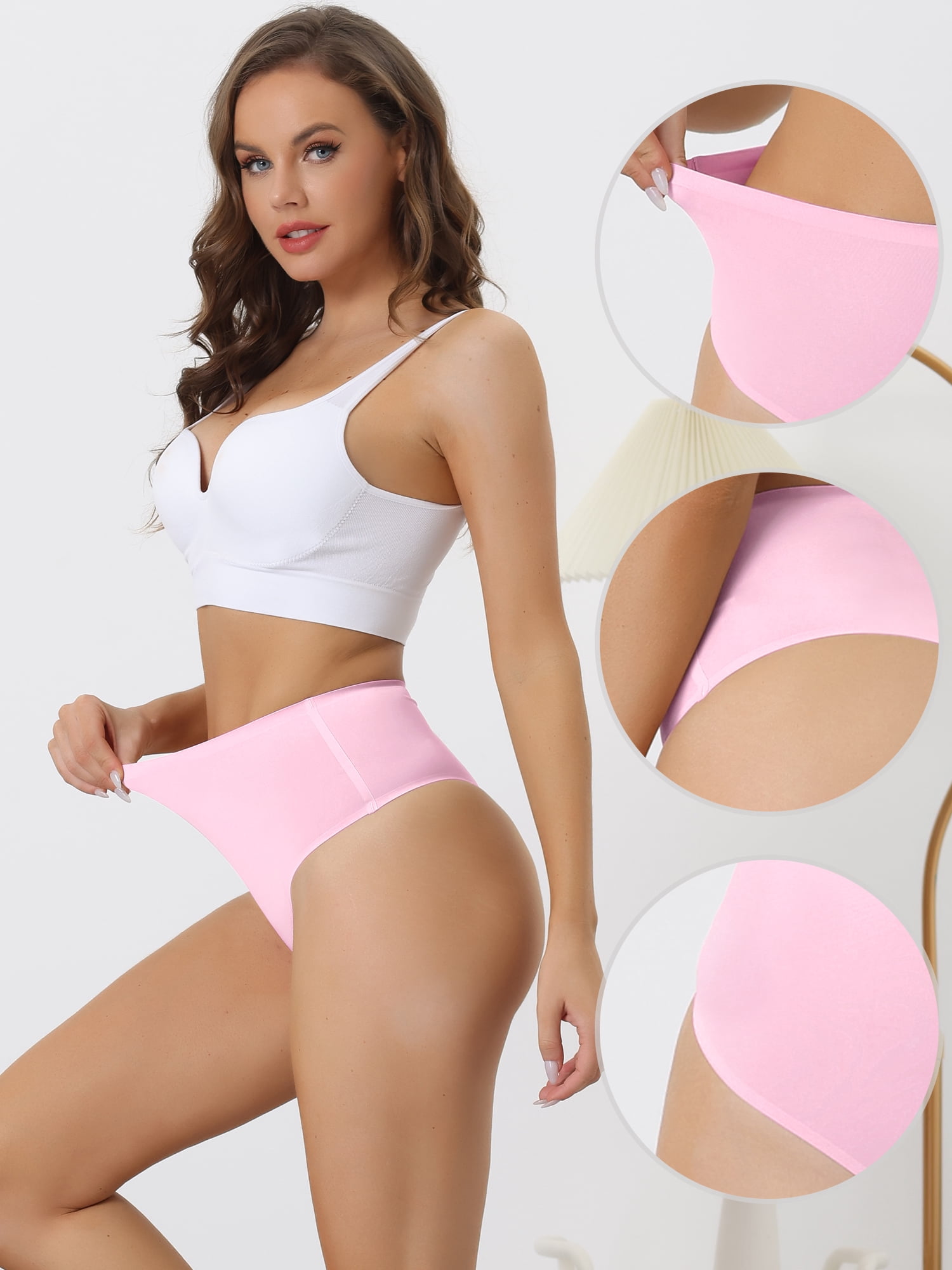 DARING DIVA Women's High Waist Tummy Control Stretch Thongs Underwear XL Pink