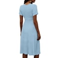 thumbnail image 4 of Boho Dresses for Women Summer Wrap V-Neck Short Sleeve Vintage Dress Casual Knee Length A-Line Dress, 4 of 9
