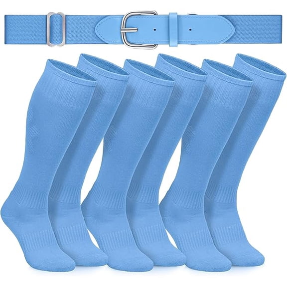 Eryueer3 Pairs Baseball Socks and Belt Combo Youth Boys Softball Football Socks and Elastic Baseball Belts for Boys Girls