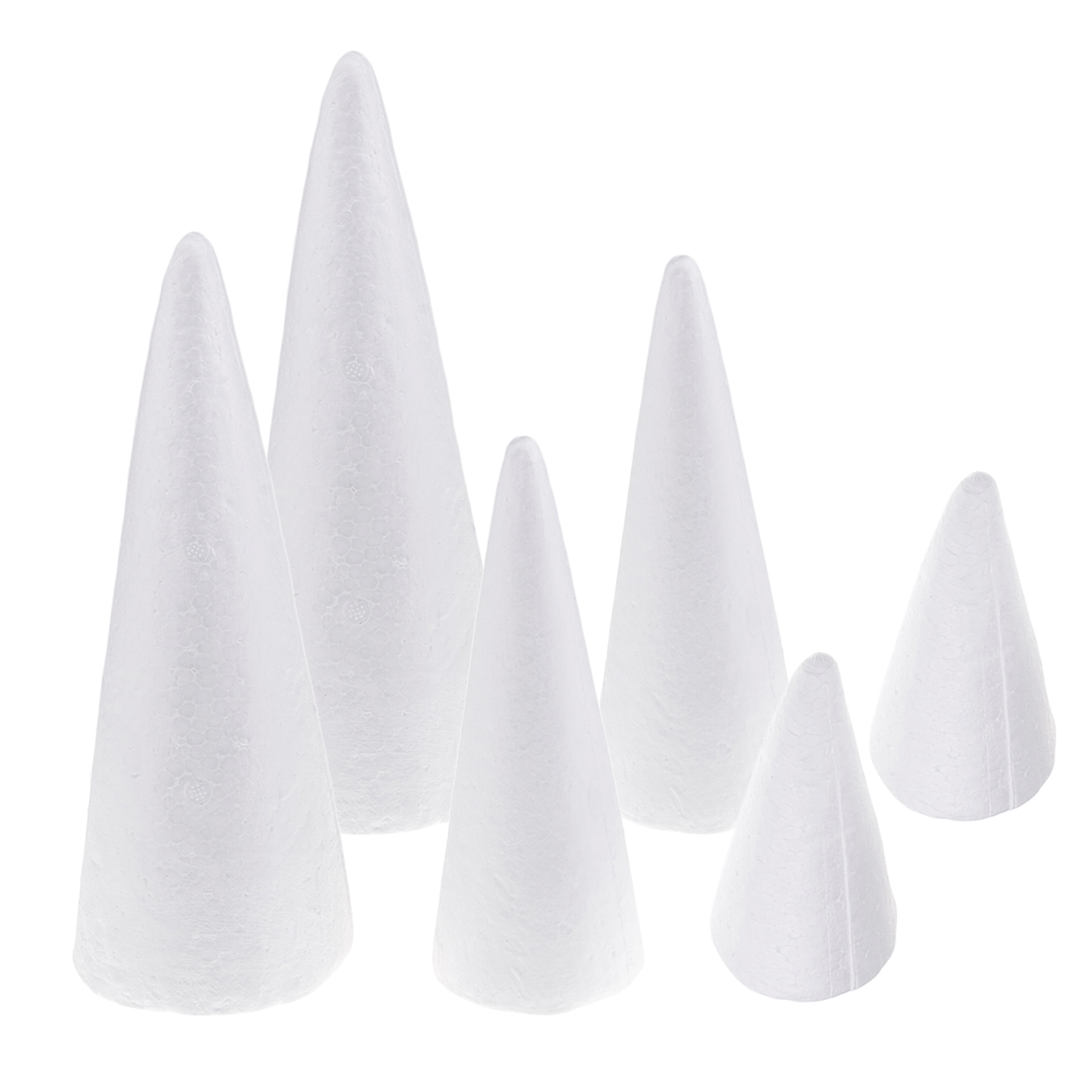 Amosfun 6pcs 24cm Solid Foam Cone Diy Craft White Cone Handmade Cone Accessories for Children Christmas Party 