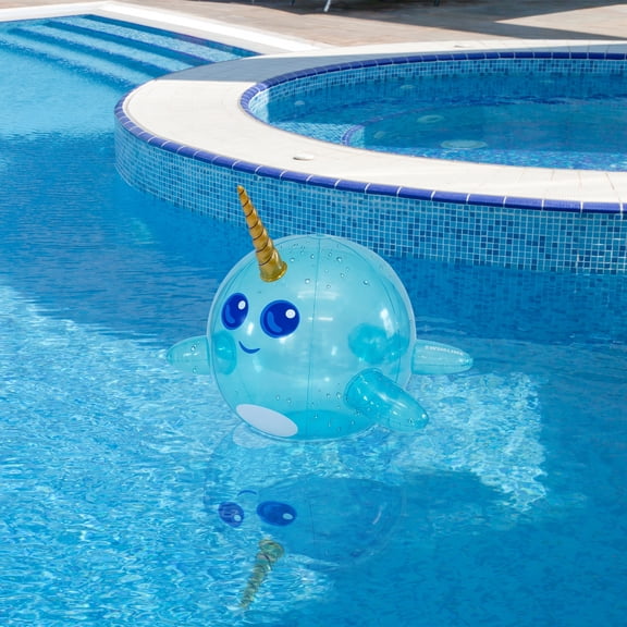 Swim Central 29" Inflatable Blue Narwhal Beach Ball with Tusk