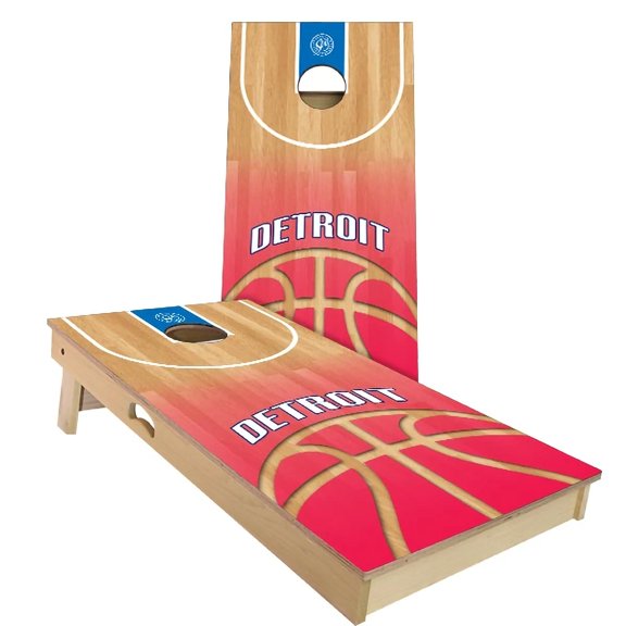Skip's Garage Detroit Basketball Solid Wood Cornhole Board Set
