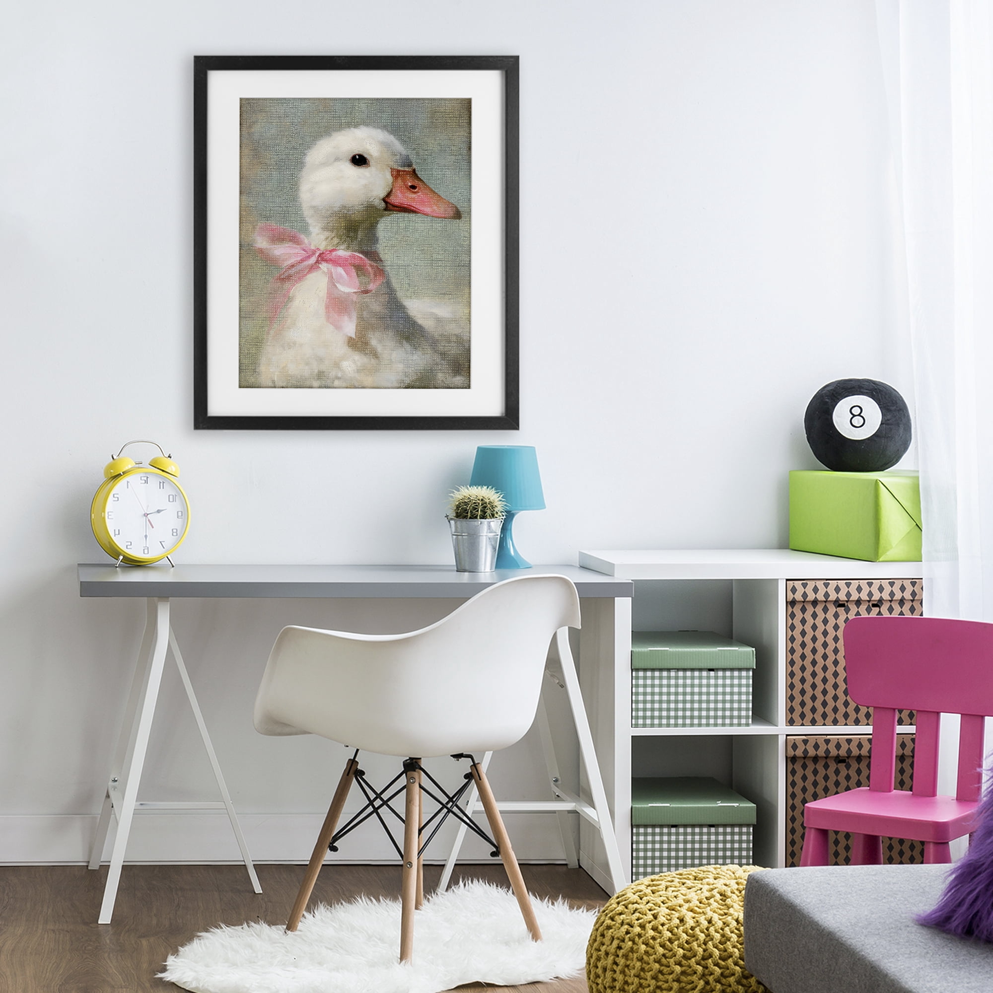 Stupell Industries Portrait of Pink Bow Goose Black Framed Print Under Glass, design by LSR Design Studio