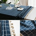 thumbnail image 3 of SIELUNO Rectangle Tablecloths with Tassel,Navy Blue Checkered Embroidery Resistant Washable Tablecloth Table Covers, 3 of 5